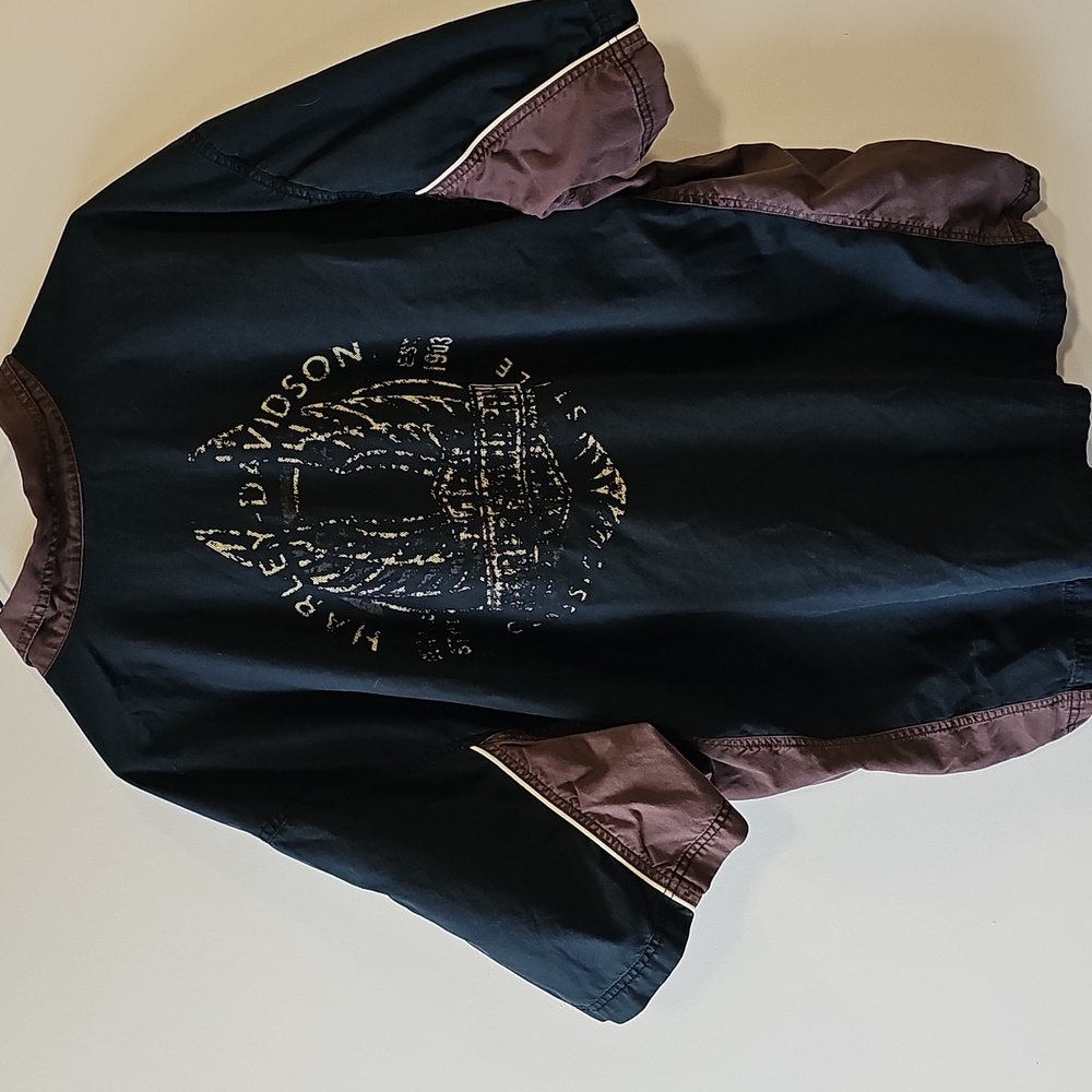 Harley-Davidson XXXL Black and Brown Collared Button Doown Shirt with Logo Patch - Picture 3 of 6